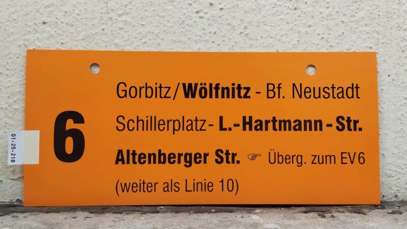 6 Gorbitz/​Wölfnitz – Alten­berger Str. [Zei­ge­finger] Überg. zum EV 6 (weiter als Linie 10)