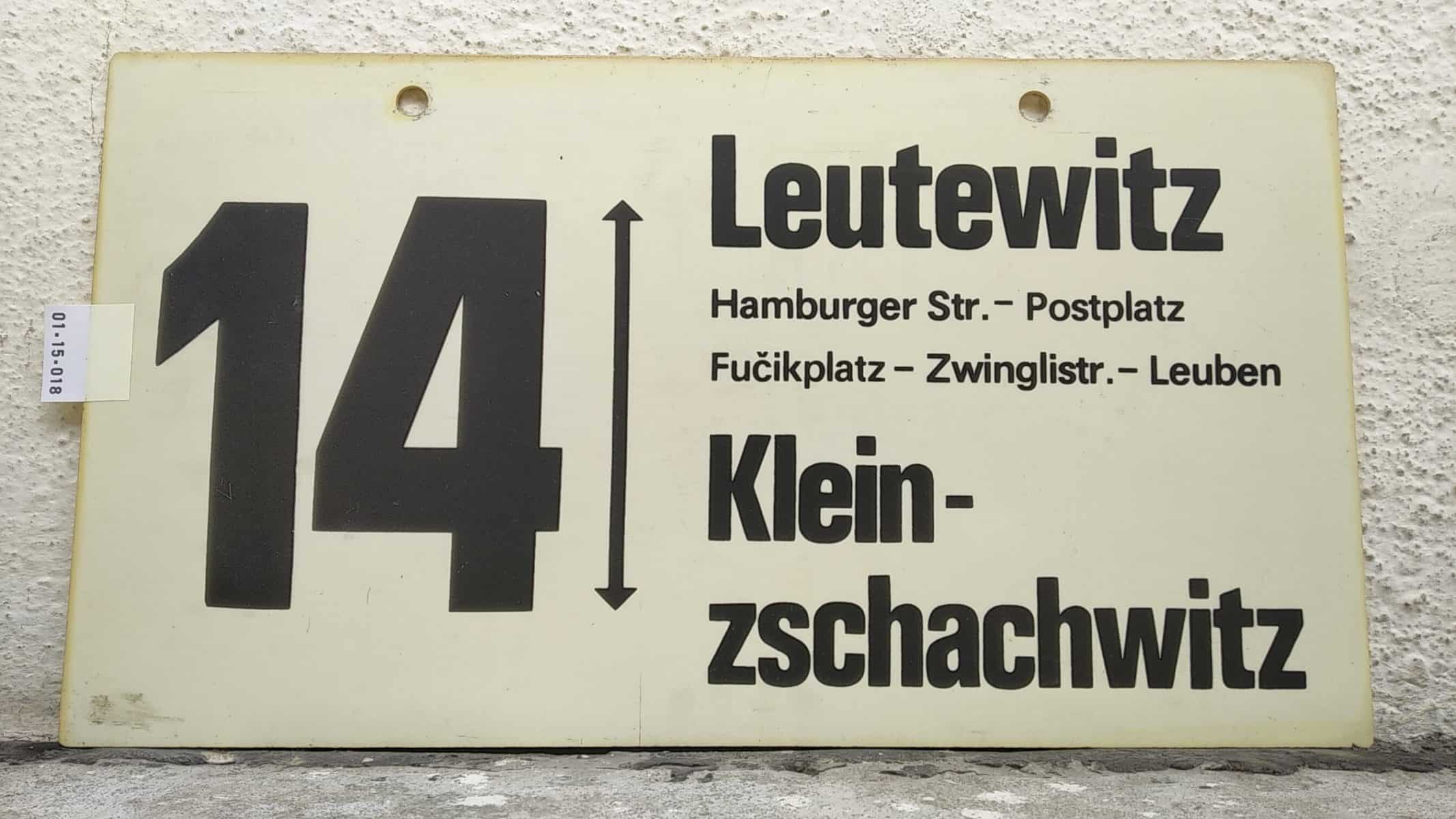 Ein seltenes Straßenbahn-Linienschild aus Dresden der Linie 14 von Leutewitz nach Kleinnach zschachwitz #1