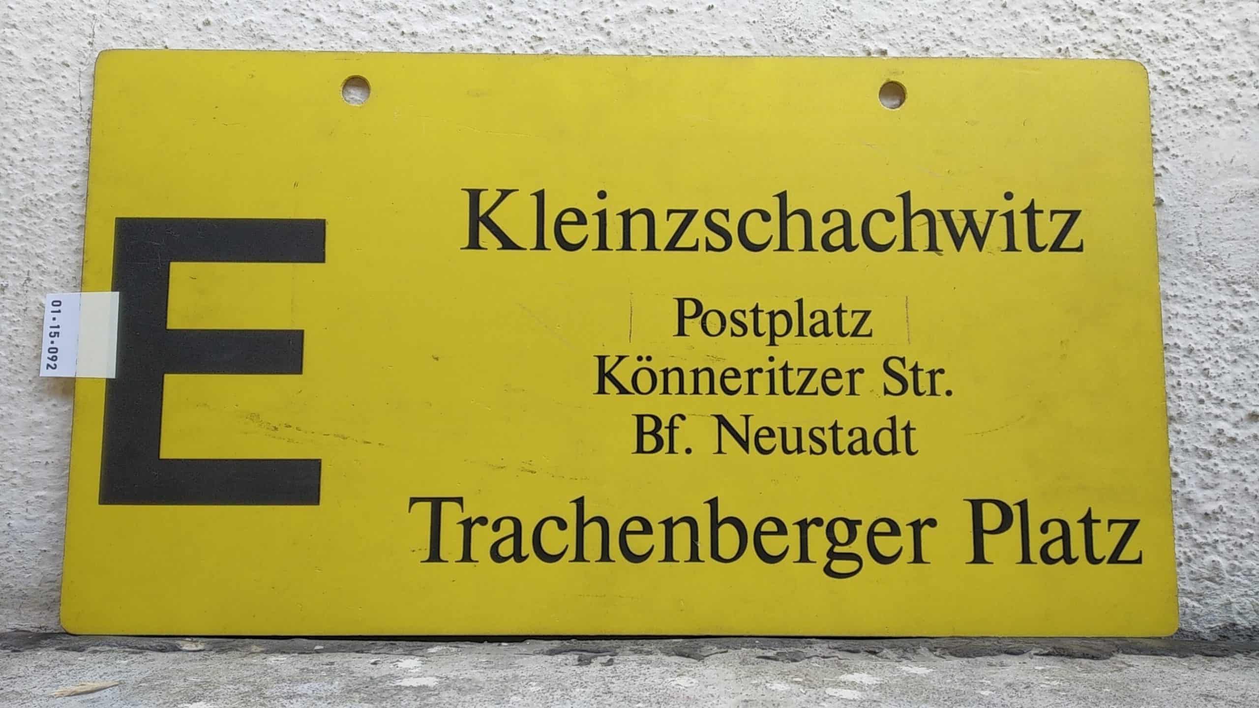 Ein seltenes Straßenbahn-Linienschild aus Dresden der Linie E von Kleinzschachwitz nach Trachenberger Platz #1