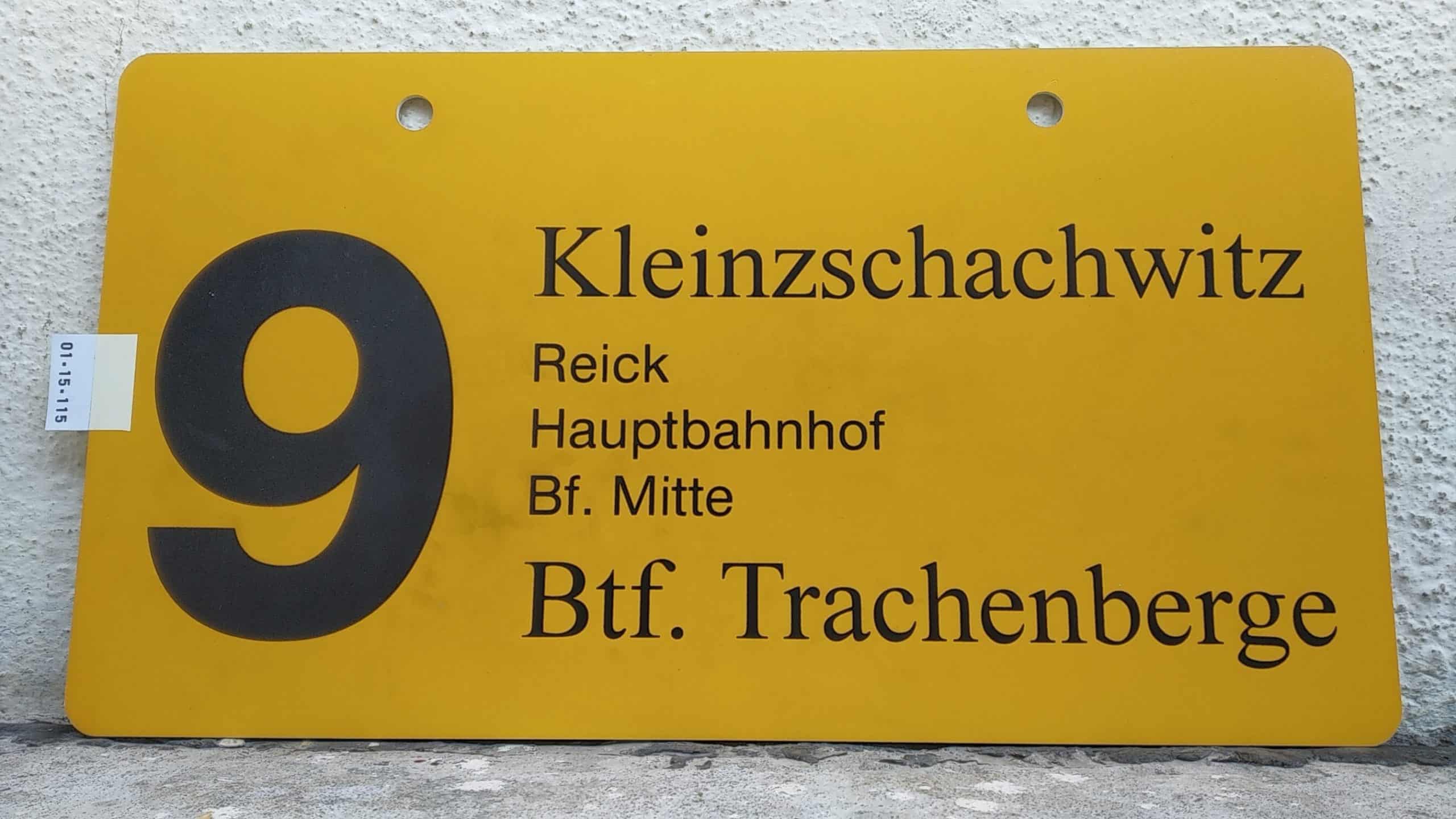 Ein seltenes Straßenbahn-Linienschild aus Dresden der Linie 9 von Kleinzschachwitz nach Btf. Trachenberge #1