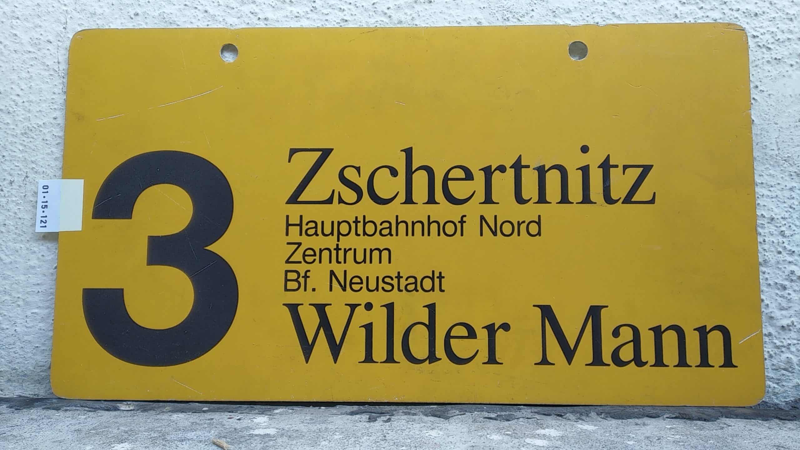 Ein seltenes Straßenbahn-Linienschild aus Dresden der Linie 3 von Zschertnitz nach Wilder Mann #1