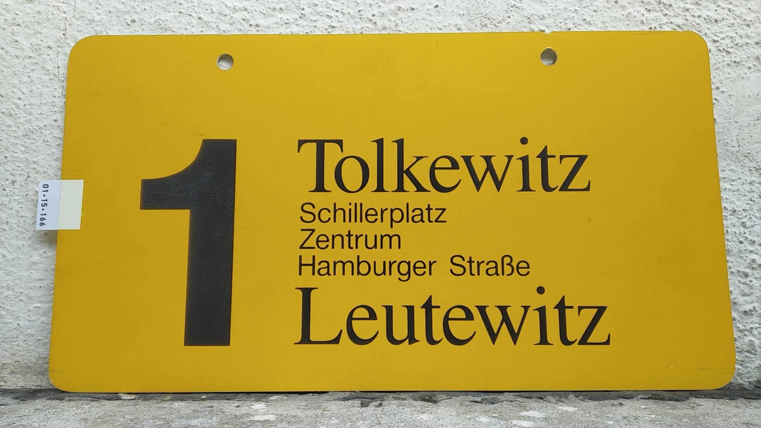 Ein seltenes Straßenbahn-Linienschild aus Dresden der Linie 1 von Tolkewitz nach Leutewitz #1