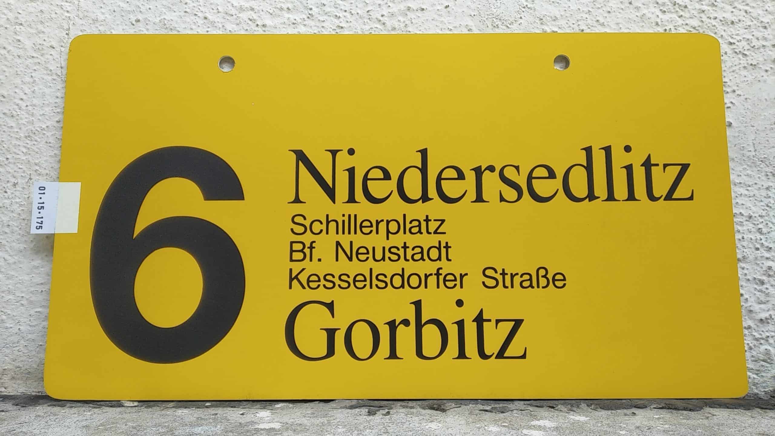 Ein seltenes Straßenbahn-Linienschild aus Dresden der Linie 6 von Niedersedlitz nach Gorbitz #1