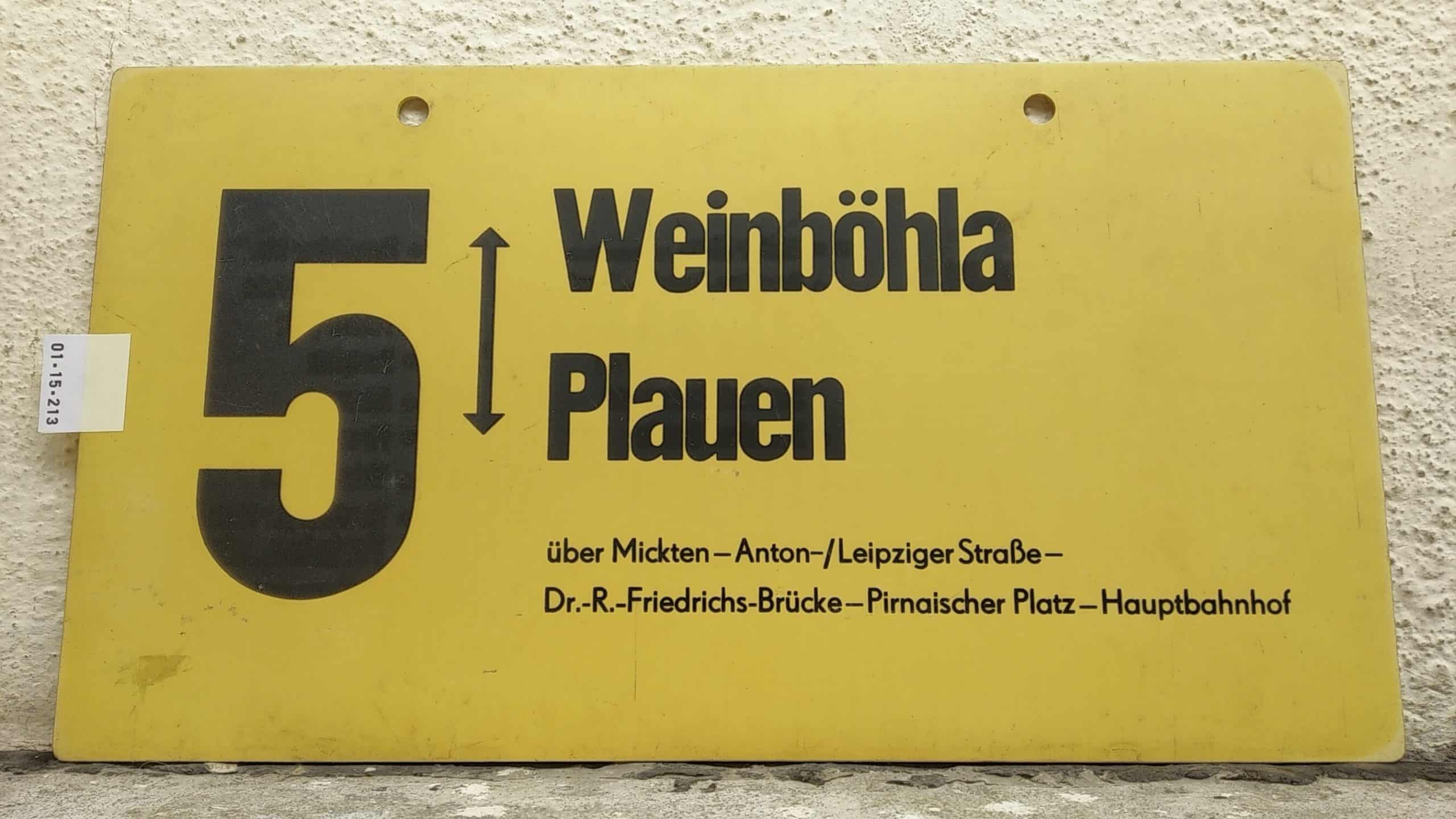 Ein seltenes Straßenbahn-Linienschild aus Dresden der Linie 5 von Weinböhla nach Plauen #1