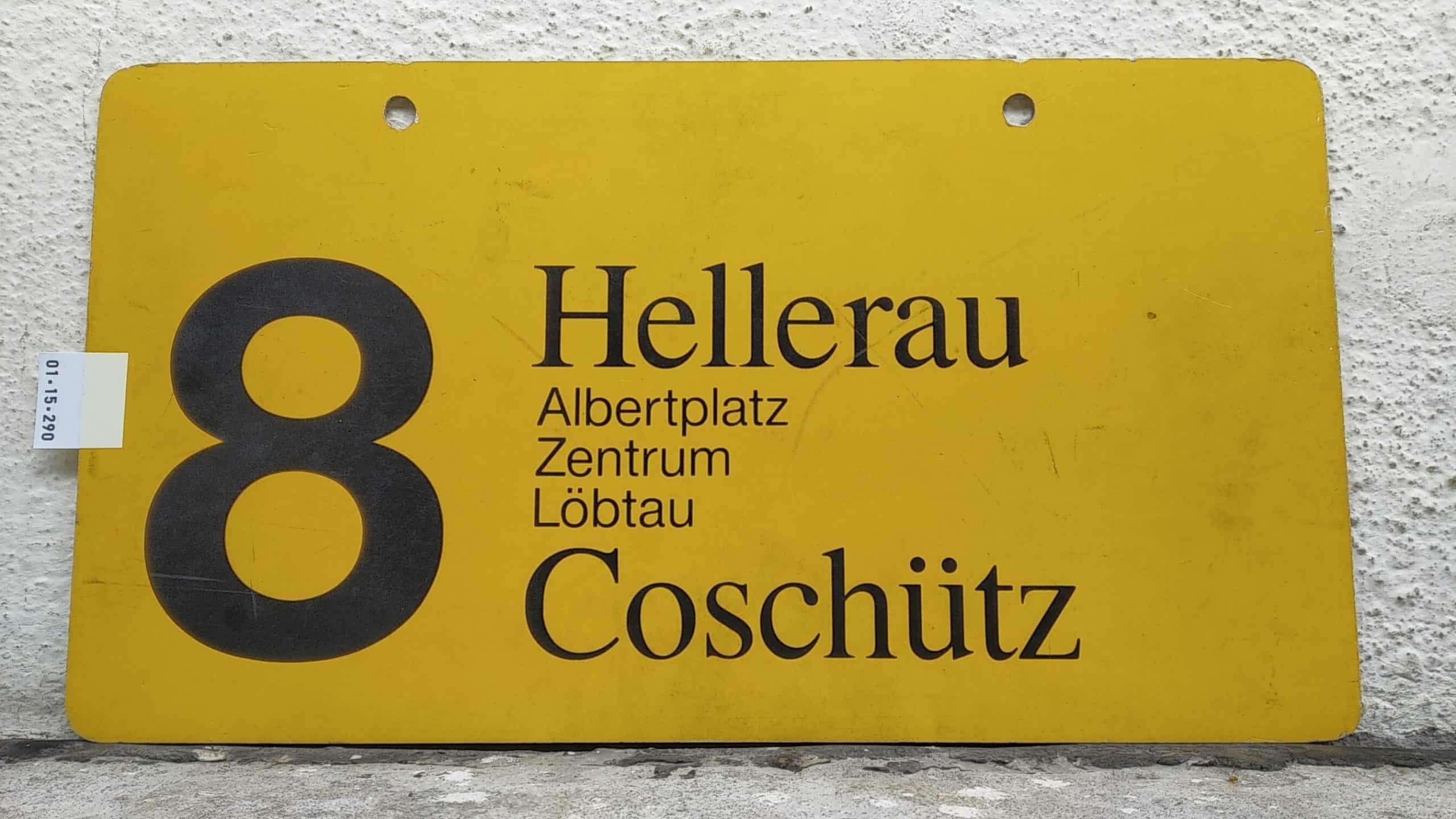 Ein seltenes Straßenbahn-Linienschild aus Dresden der Linie 8 von Hellerau nach Coschütz #1