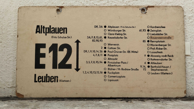 E 12 Altplauen (Fritz-Schulze-Str.) – Leuben (Klette- str.) E 12 Altplauen (Fritz-Schulze-Str.) – Leuben (Klette- str.)