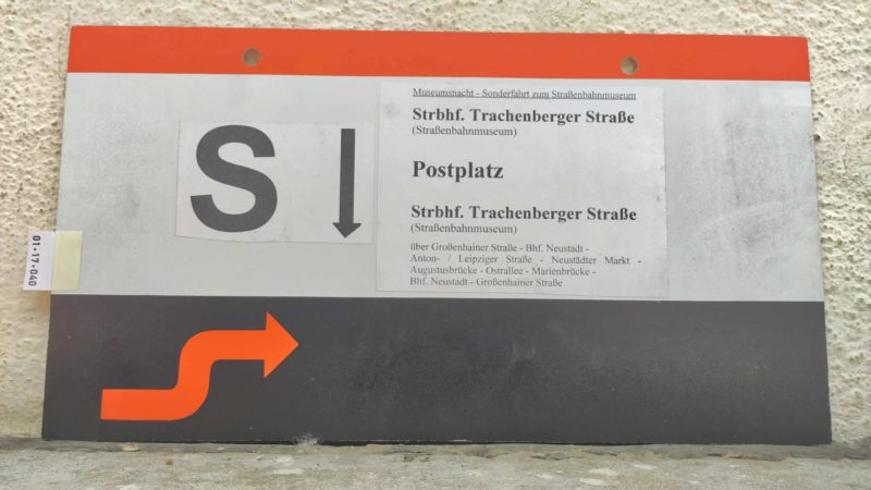 S Muse­ums­nacht – Son­der­fahrt zum Stra­ßen­bahn­mu­seum Strbhf. Tra­chen­berger Straße (Stra­ßen­bahn­mu­seum) – Strbhf. Tra­chen­berger Straße (Stra­ßen­bahn­mu­seum)