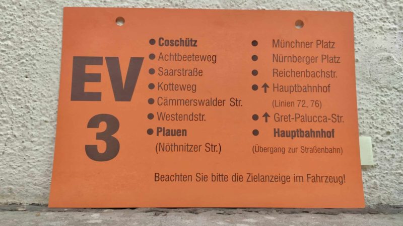 EV 3 Coschütz – Haupt­bahnhof (Übergang zur Stra­ßen­bahn)