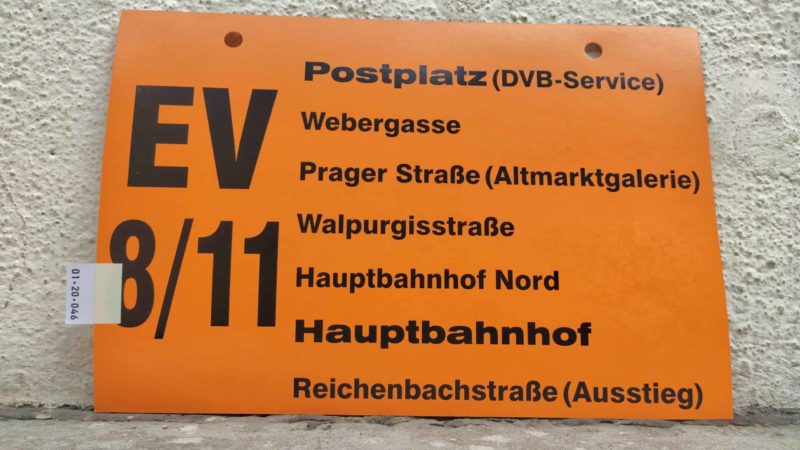 EV 8/​11 Postplatz (DVB-Service) – Rei­chen­bach­straße (Ausstieg)