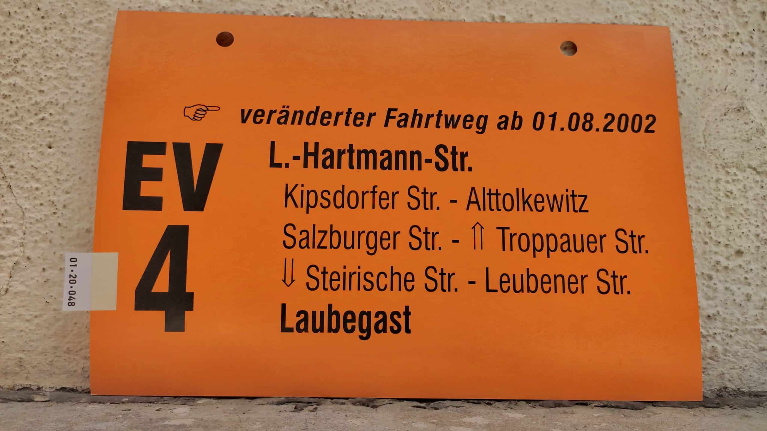EV 4 [Zeigefinger] veränderter Fahrtweg ab 01.08.2002 L.-Hartmann-Str. – Laubegast