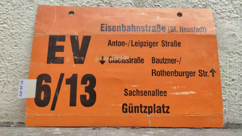 EV 6/​13 Eisen­bahn­straße (Bf. Neustadt) – Güntzplatz