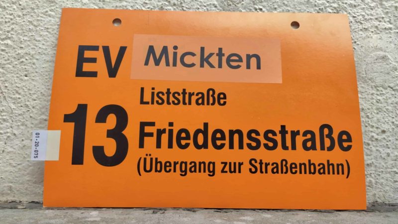 EV 13 Mickten – Frie­dens­straße (Übergang zur Stra­ßen­bahn)