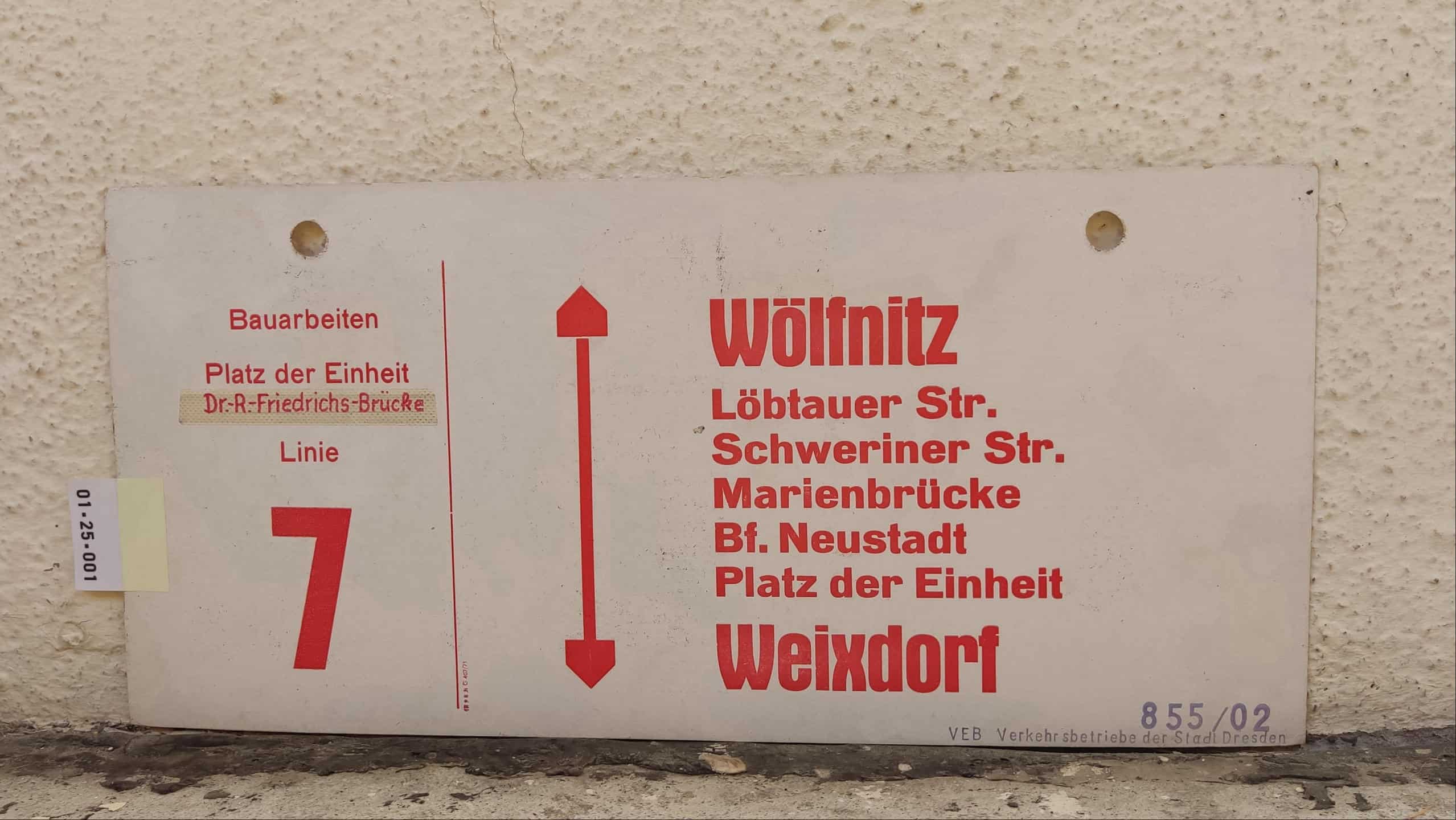 Bau­ar­beiten Platz der Einheit Dr.-R.-Friedrichs-Brücke Linie 7 Wölfnitz – Weixdorf