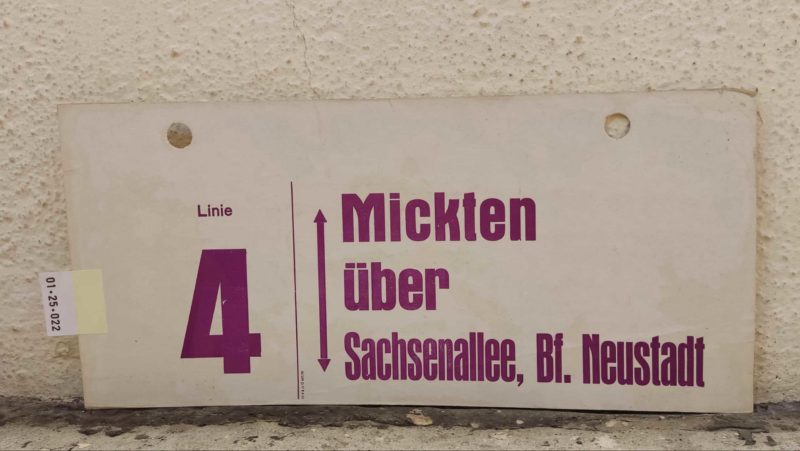 Linie 4 Mickten über Sachsenallee, Bf. Neustadt Linie 4 Mickten über Sachsenallee, Bf. Neustadt