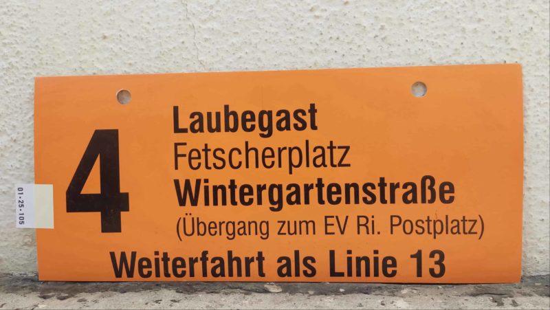 4 Laubegast – Winer­gar­ten­straße (Übergang zum EV Ri. Postplatz) Wei­ter­fahrt als Linie 13