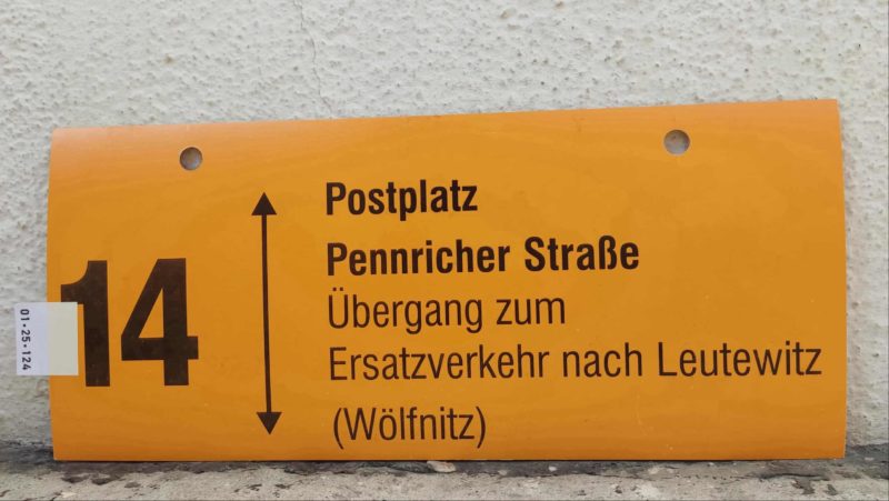 14 Postplatz – Penn­ri­cher Straße Übergang zum Ersatz­ver­kehr nach Leutewitz (Wölfnitz)
