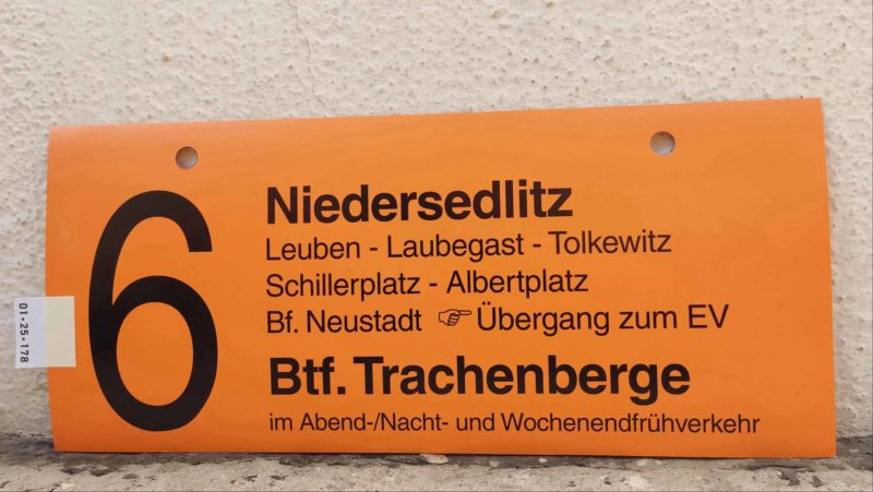 6 Nie­der­sedlitz – Btf. Tra­chen­berge im Abend-/Nacht- und Wochen­end­früh­ver­kehr