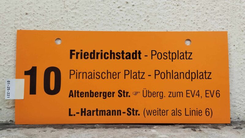 10 Fried­rich­stadt – Alten­berger Str. [Zei­ge­finger] Überg. zum EV4, EV6 – L.-Hartmann-Str. (weiter als Linie 6)