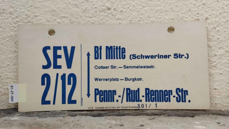 SEV 2/​12 Bf Mitte (Schwe­riner Str.) – Pennr.-/Rud.-Renner-Str.