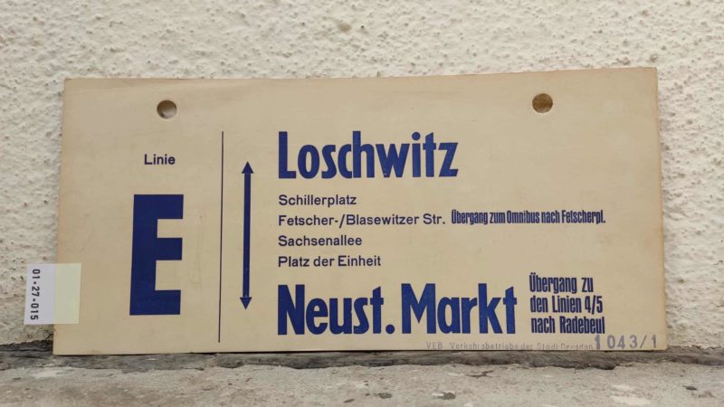 Linie E Loschwitz – Neust. Markt Übergang zu den Linien 4/​5 nach Radebeul