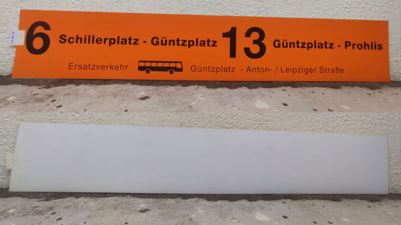 6 Schil­ler­platz – Güntzplatz 13 Güntzplatz – Prohlis   Ersatz­ver­kehr [Bus neu] Güntzplatz – Anton- /​ Leipziger Straße