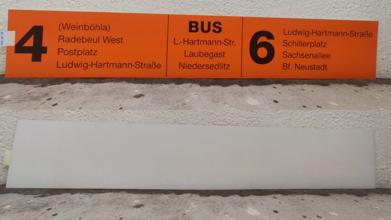 4 (Weinböhla) – Ludwig-Hartmann-Straße BUS L.-Hartmann-Str. – Nie­der­sedlitz 6 Ludwig-Hartmann-Straße – Bf. Neustadt