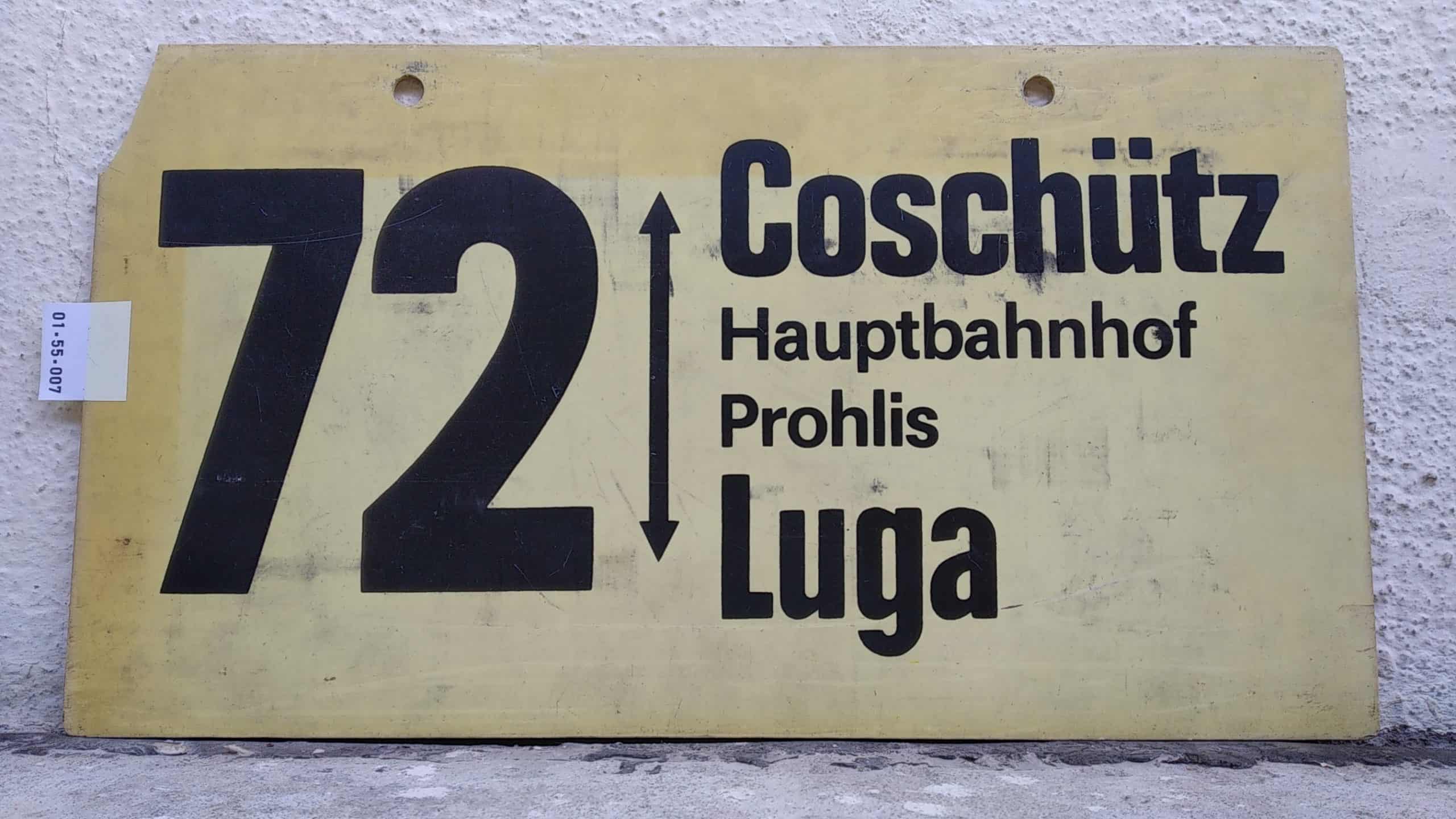 Ein seltenes Bus-Linienschild aus Dresden der Linie 72 von Coschütz nach Luga #1