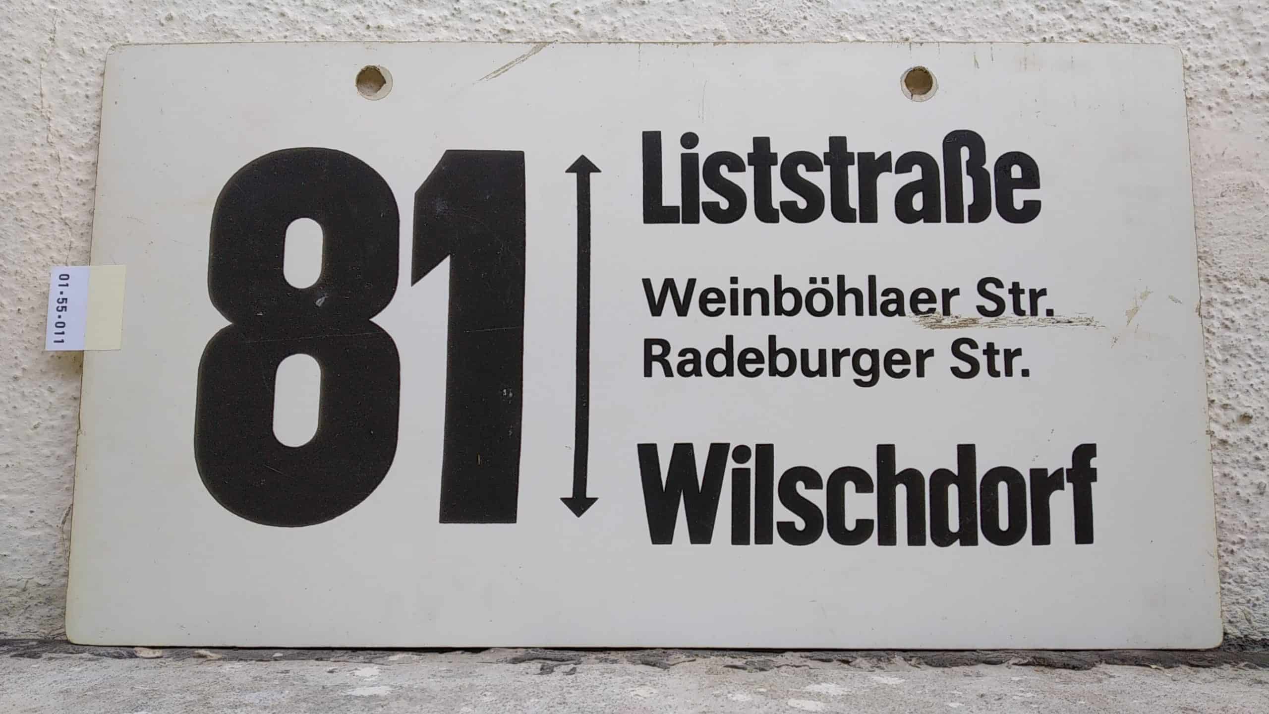Ein seltenes Bus-Linienschild aus Dresden der Linie 81 von Liststraße nach Wilschdorf