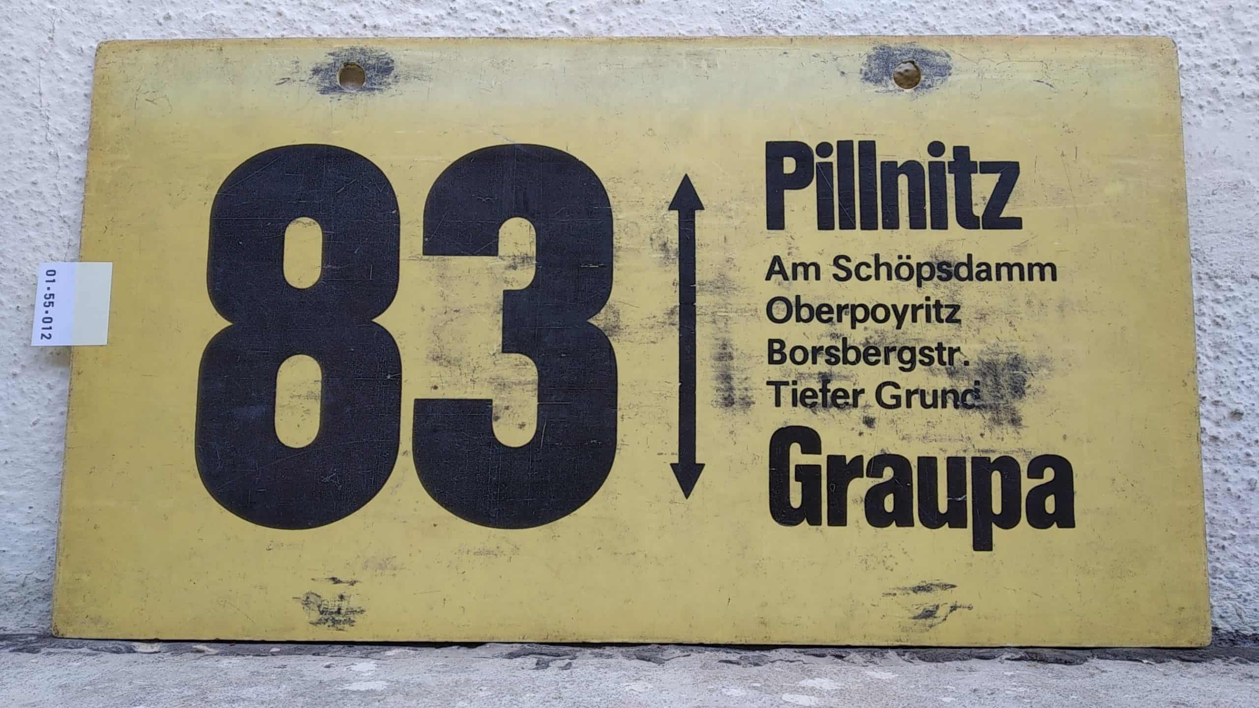 Ein seltenes Bus-Linienschild aus Dresden der Linie 83 von Pillnitz nach Graupa #1