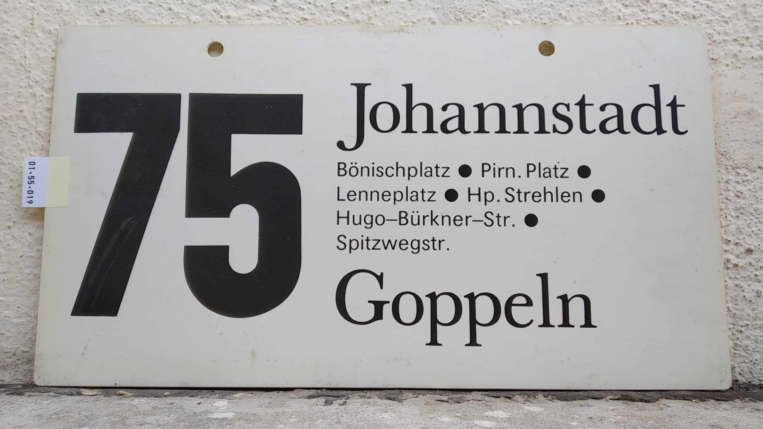 Ein seltenes Bus-Linienschild aus Dresden der Linie 75 von Johannstadt nach Goppeln #1