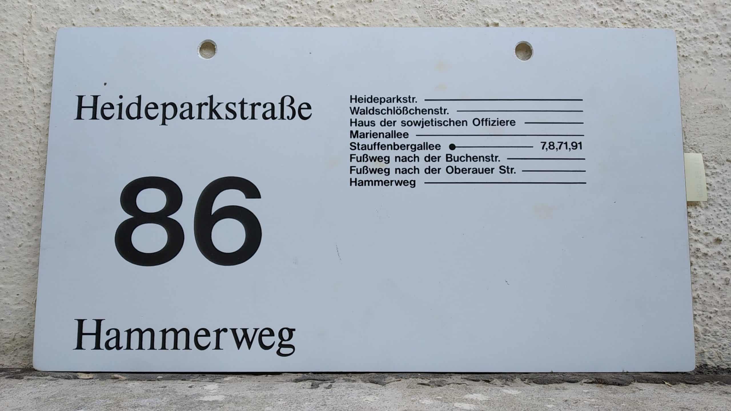 Ein seltenes Bus-Linienschild aus Dresden der Linie 86 von Heideparkstraße nach Hammerweg #2
