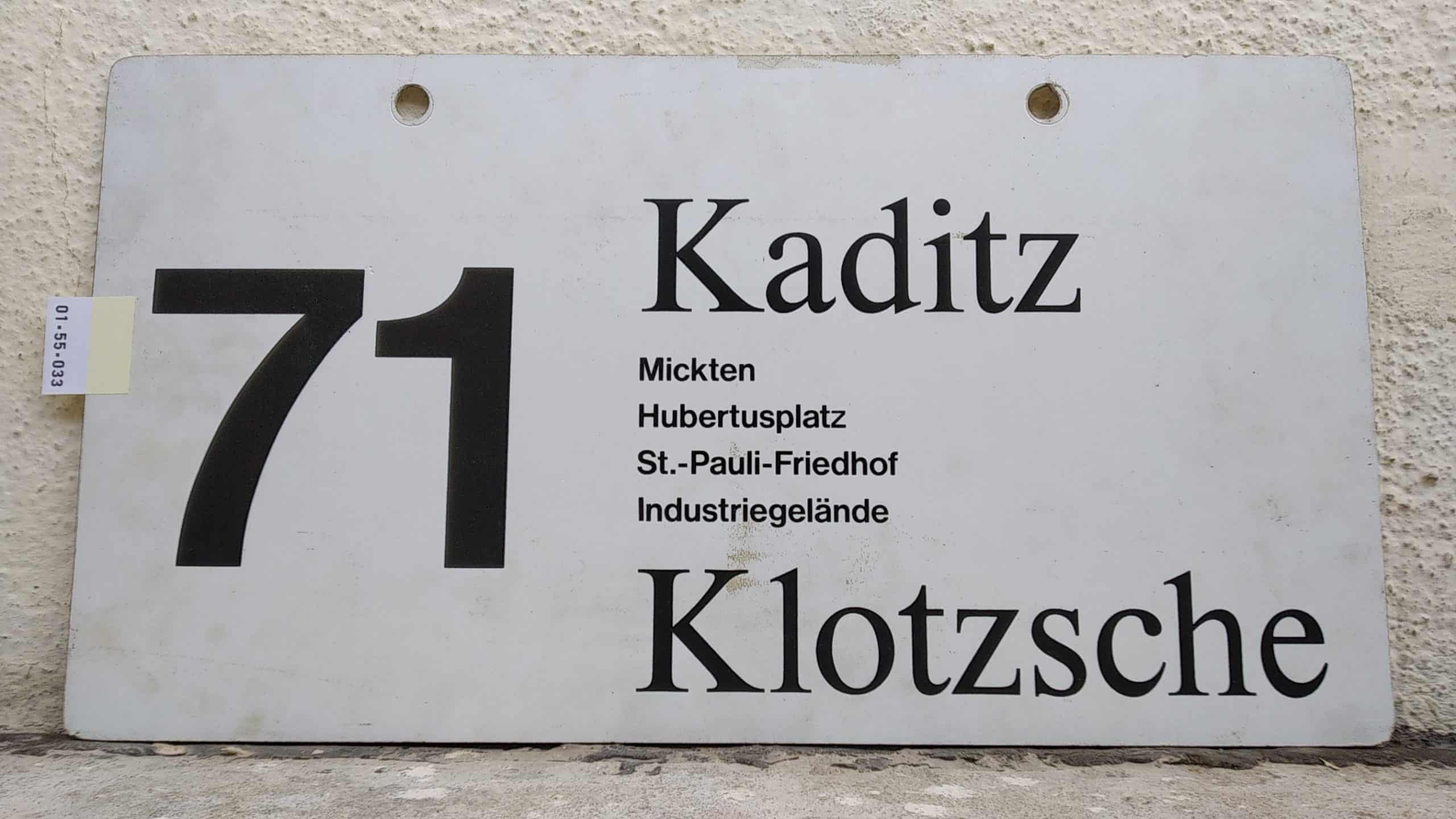 Ein seltenes Bus-Linienschild aus Dresden der Linie 71 von Kaditz nach Klotzsche #1