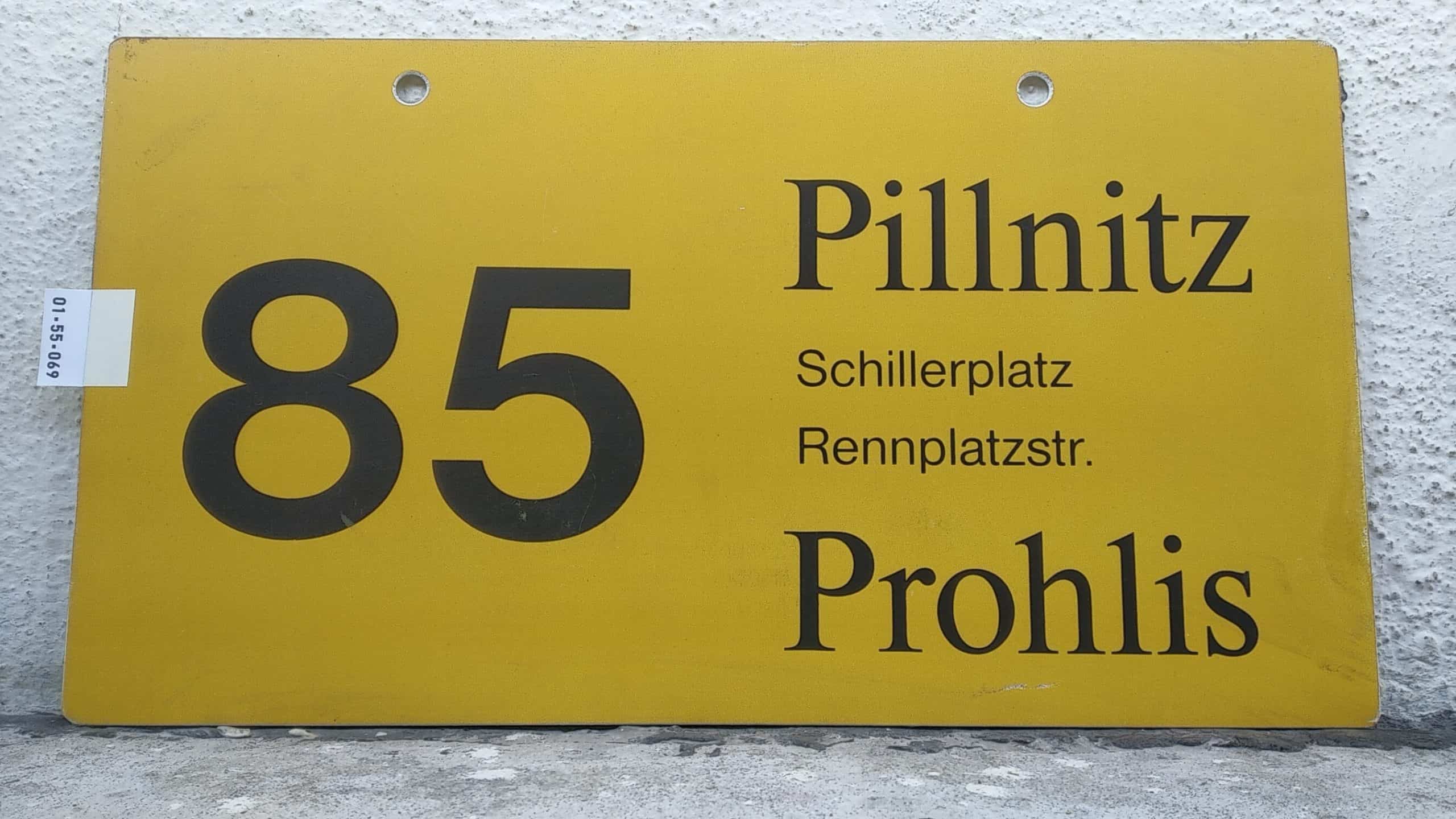 Ein seltenes Bus-Linienschild aus Dresden der Linie 85 von Pillnitz nach Prohlis #1