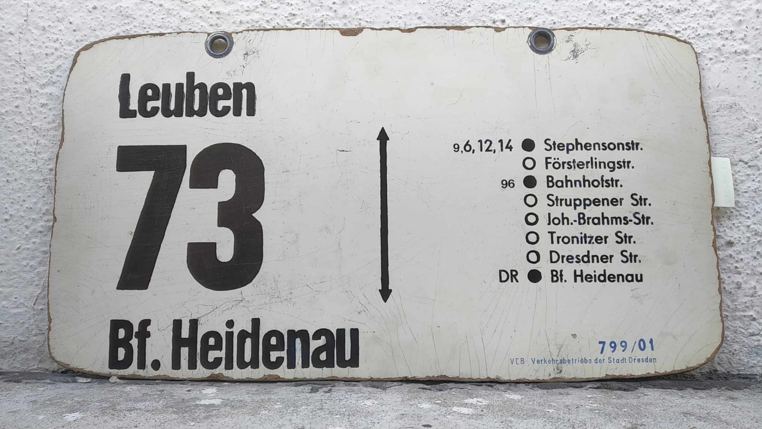 Ein seltenes Bus-Linienschild aus Dresden der Linie 73 von Leuben nach Bf. Heidenau #2