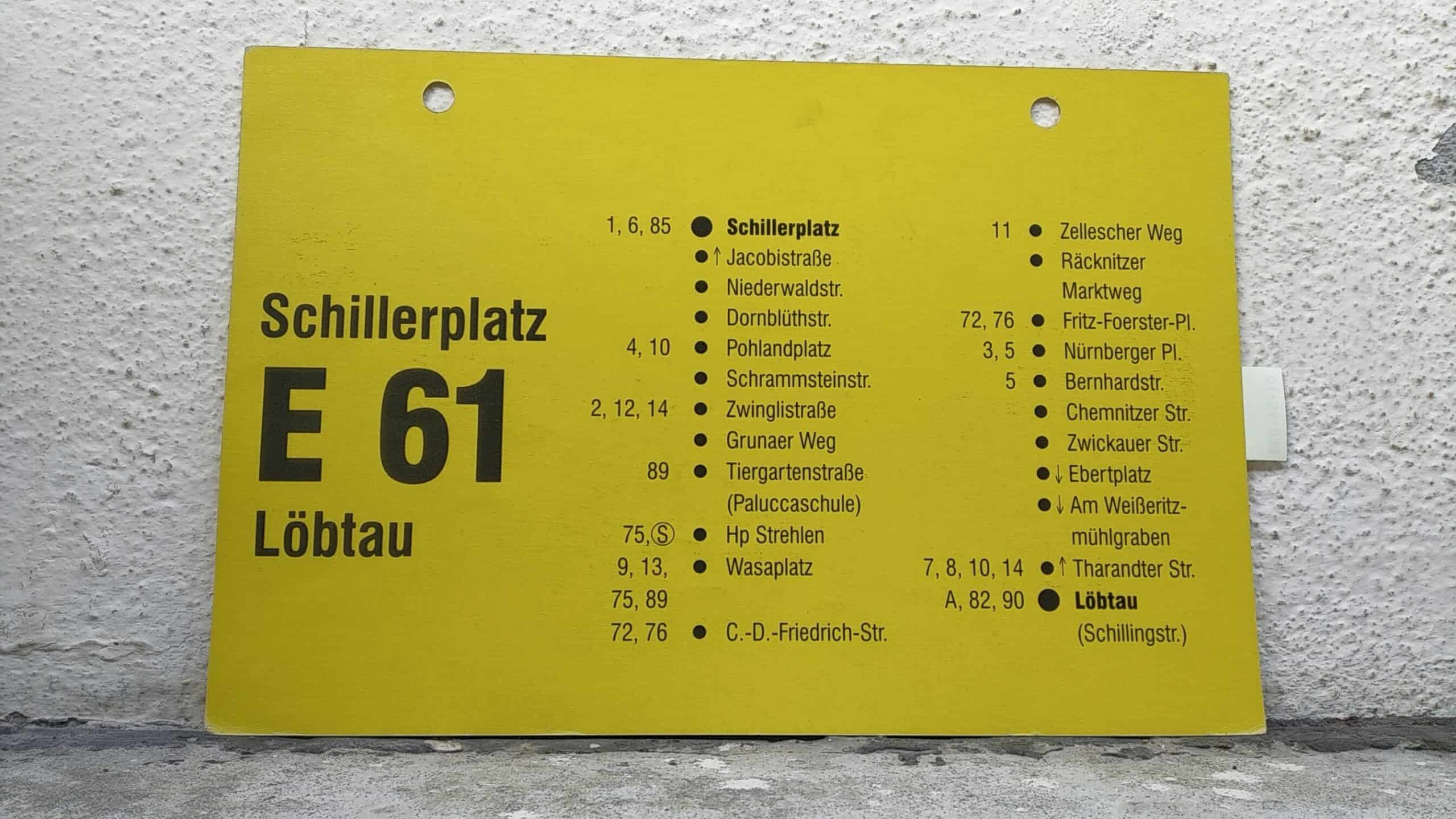 Ein seltenes Bus-Linienschild aus Dresden der Linie E 61 von Schillerplatz nach Löbtau #2