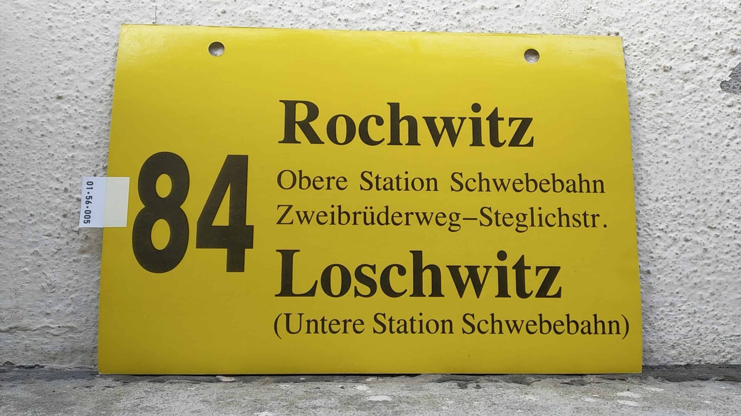 Ein seltenes Bus-Linienschild aus Dresden der Linie 84 von Rochwitz nach Loschwitz (Untere Station Schwebebahn)