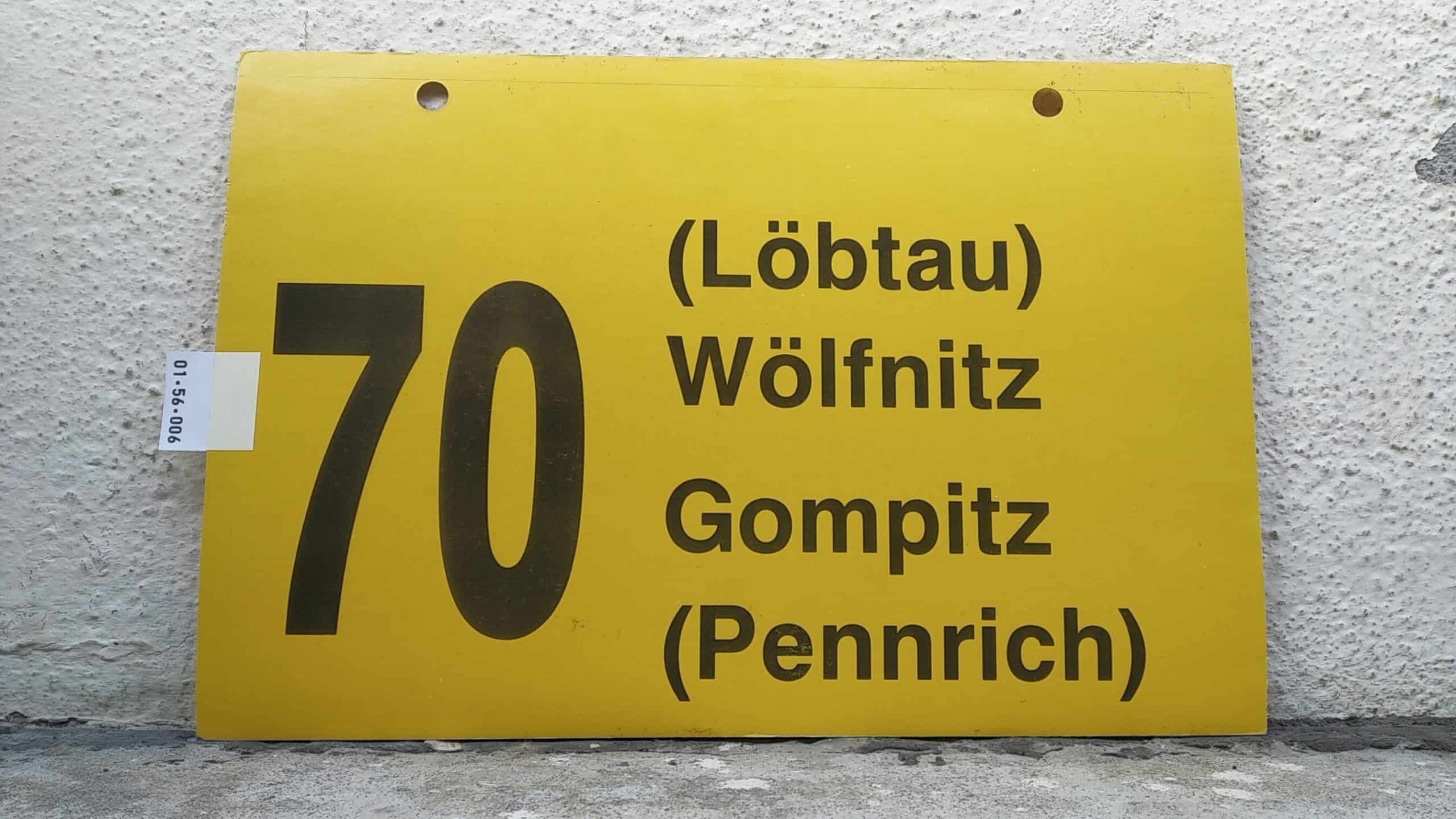 Ein seltenes Bus-Linienschild aus Dresden der Linie 70 von Löbtau (Wölfnitz) nach Gompitz (Pennrich) #1