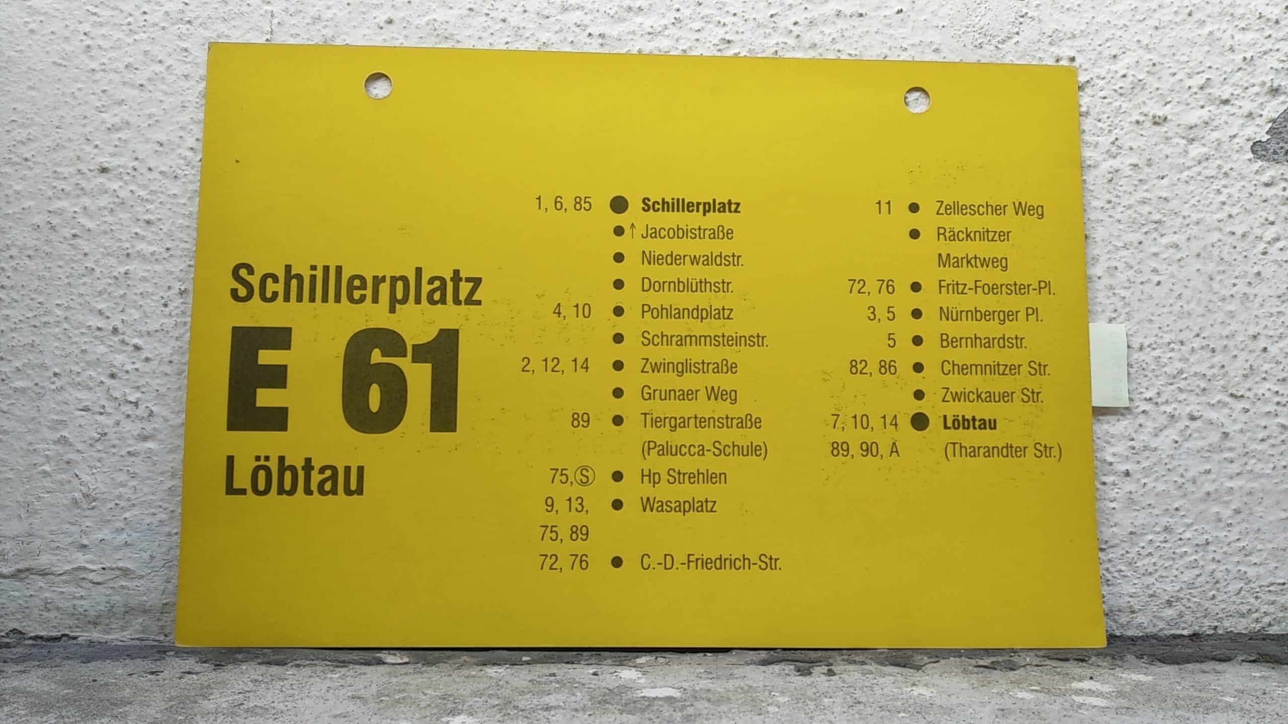 Ein seltenes Bus-Linienschild aus Dresden der Linie E 61 von Schillerplatz nach Löbtau #2