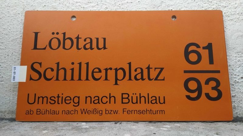 61/​93 Löbtau – Schil­ler­platz Umstieg nach Bühlau ab Bühlau nach Weißig bzw. Fern­seh­turm