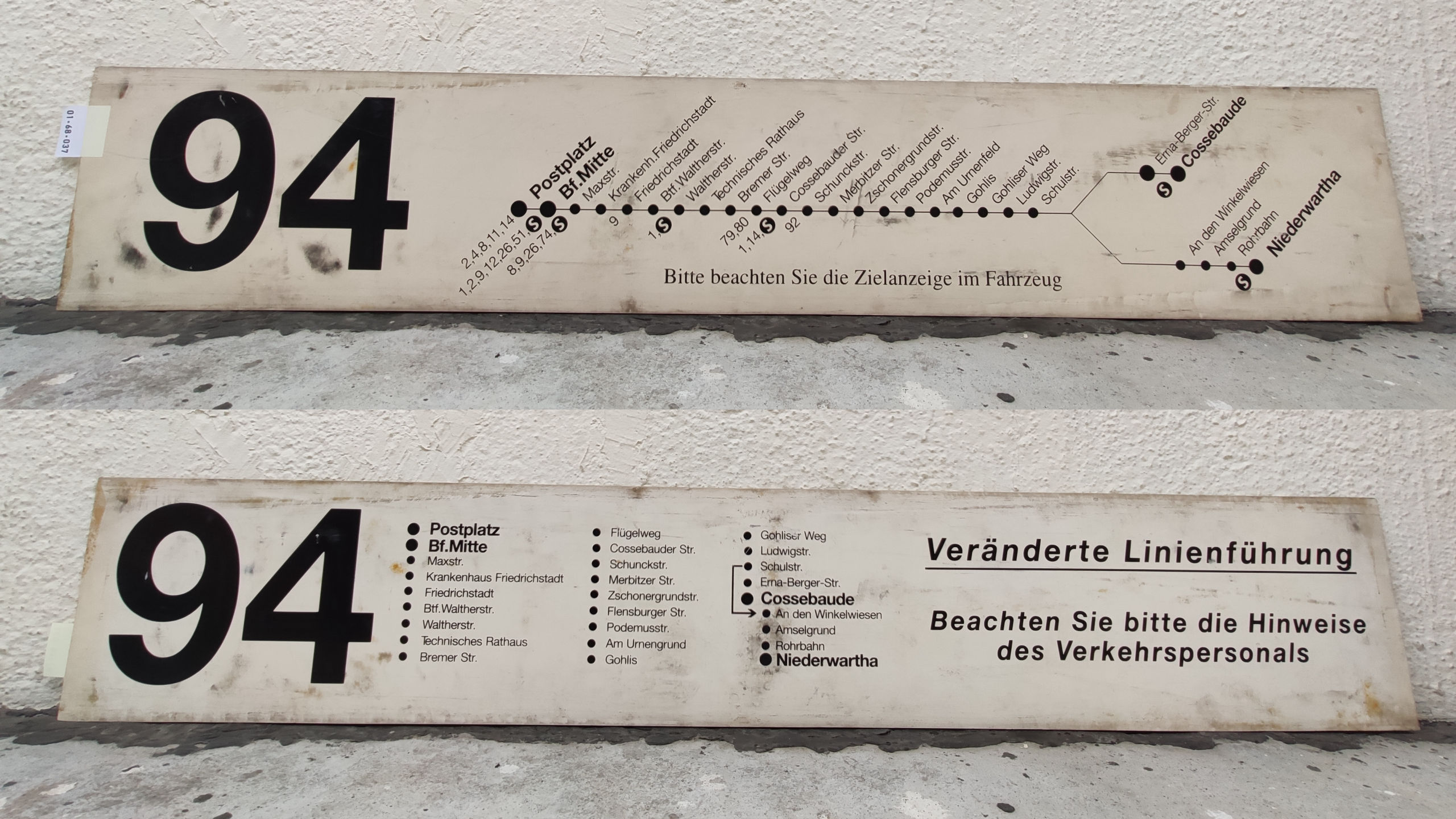 94 Postplatz – Bf.Mitte – Erna-Berger-Str. – Cossebaude [bzw.] Niederwartha