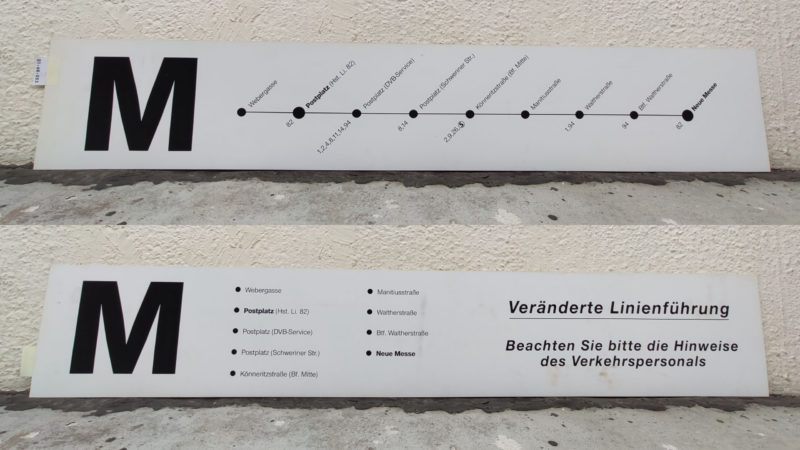 M Weber­gasse – Postplatz (Hst. Li. 82) – Neue Messe