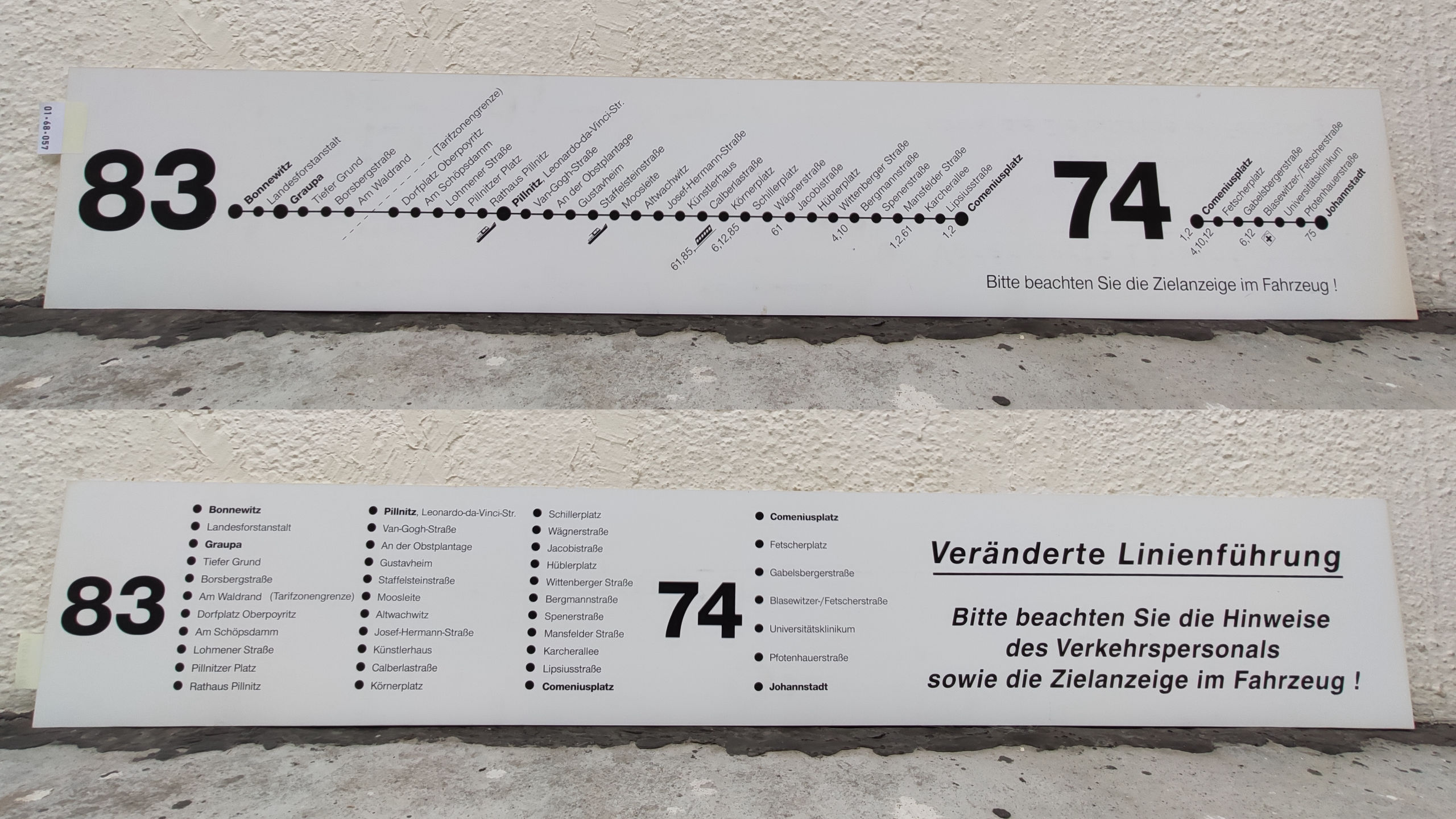 83 Bonnewitz – Graupa – Pillnitz, Leonardo-da-Vince-Str. – Comeniusplatz 74 Comeniusplatz – Johannstadt