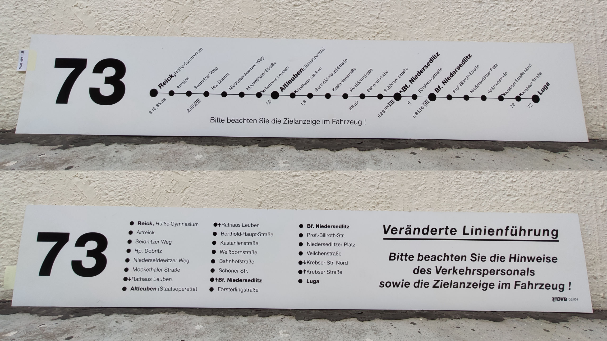 73 Reick,Hülße-Gymnasium – Altleuben(Stattsoperette) – Bf. Niedersedlitz – Bf. Niedersedlitz – Luga
