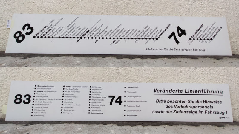 83 Bonnewitz, Dorfplatz – Graupa, Tschai­kow­ski­platz – Pillnitz, Leonardo-da-Vince-Str. – Come­ni­us­platz 74 Come­ni­us­platz – Johann­stadt