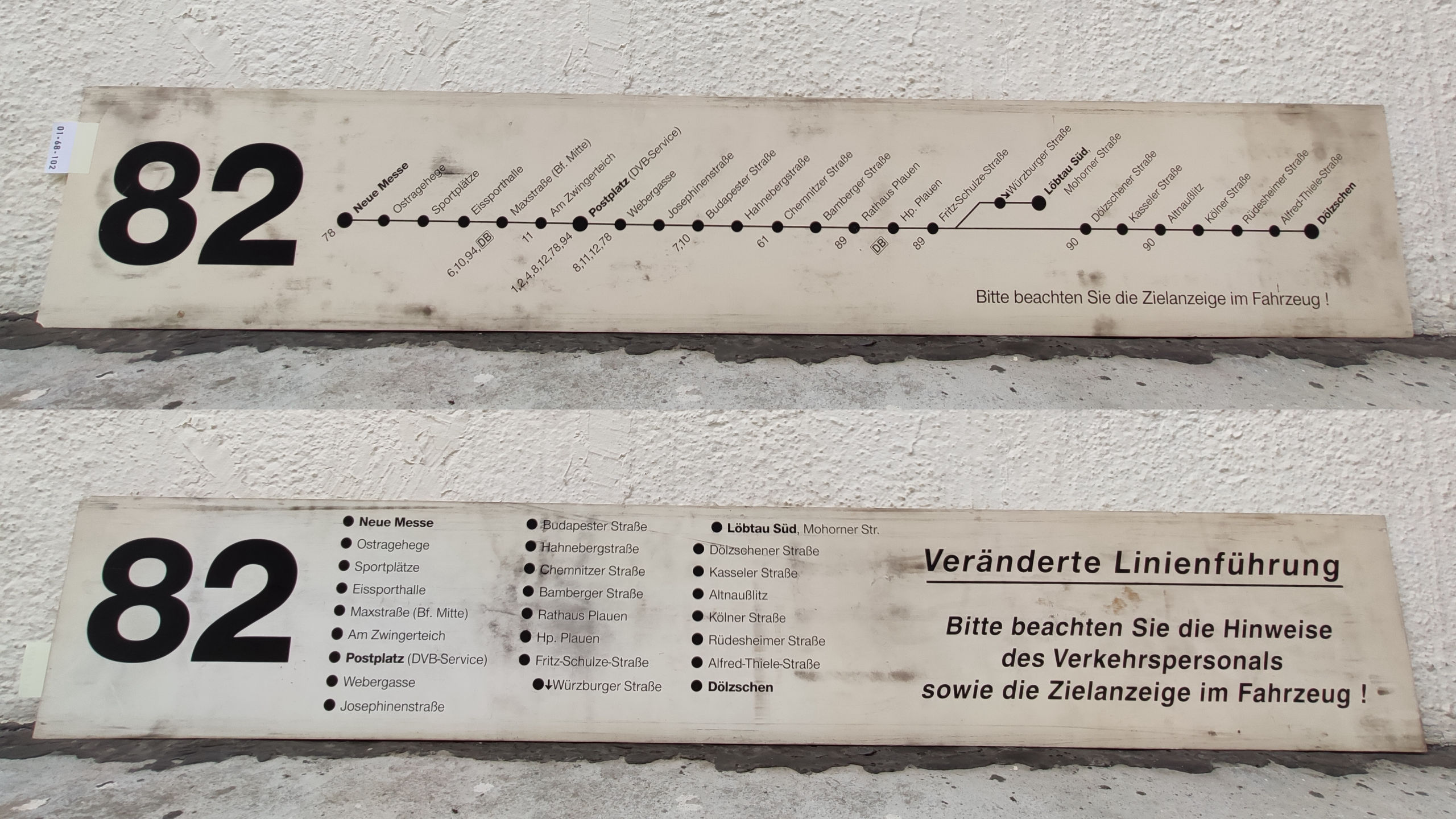 82 Neue Messe – Postplatz (DVB-Service) – Löbtau Süd, Mohorner Straße [bzw.] Dölzschen