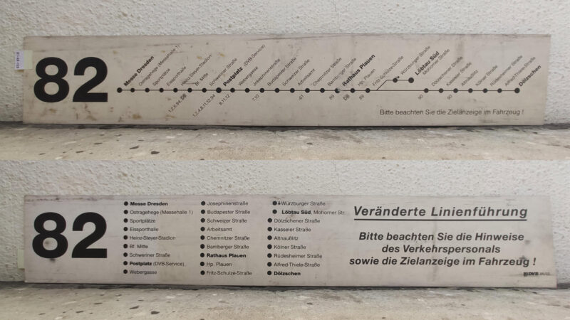 82 Messe Dresden – Postplatz (DVB-Service) – Rathaus Plauen – Löbtau Süd, Mohorner Straße [bzw.] Dölzschen