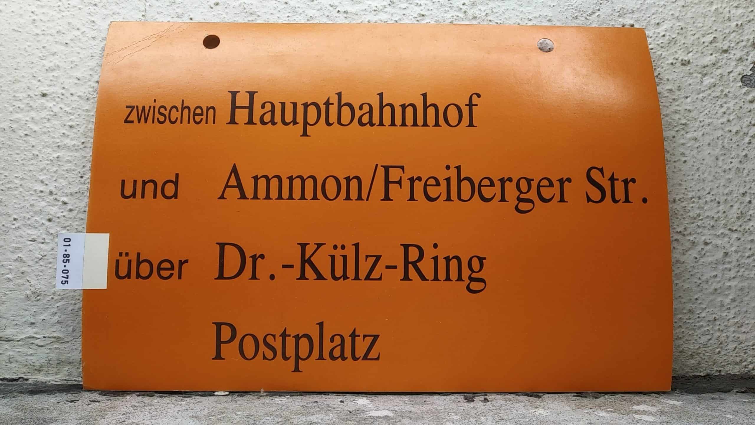 Ein seltenes Straßenbahn-Umleitungsschild aus Dresden: zwischen Hauptbahnhof und Ammon-/Freiberger Str. über Dr.-Külz-Ring Postplatz