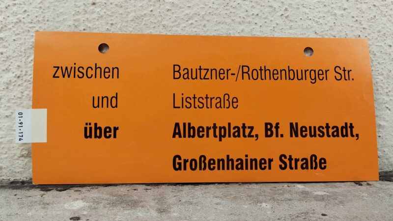 zwischen Bautzner-/Ro­then­burger Str. und List­straße über Albert­platz, Bf. Neustadt, Gro­ßen­hainer Straße