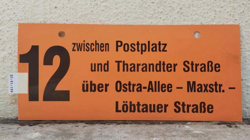 12 zwischen Postplatz und Tha­randter Straße über Ostra-Allee – Maxstr. – Löbtauer Straße