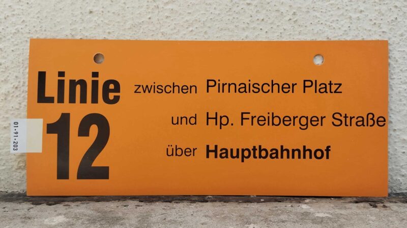 Linie 12 zwischen Pirnai­scher Platz und Hp. Frei­berger Straße über Haupt­bahnhof